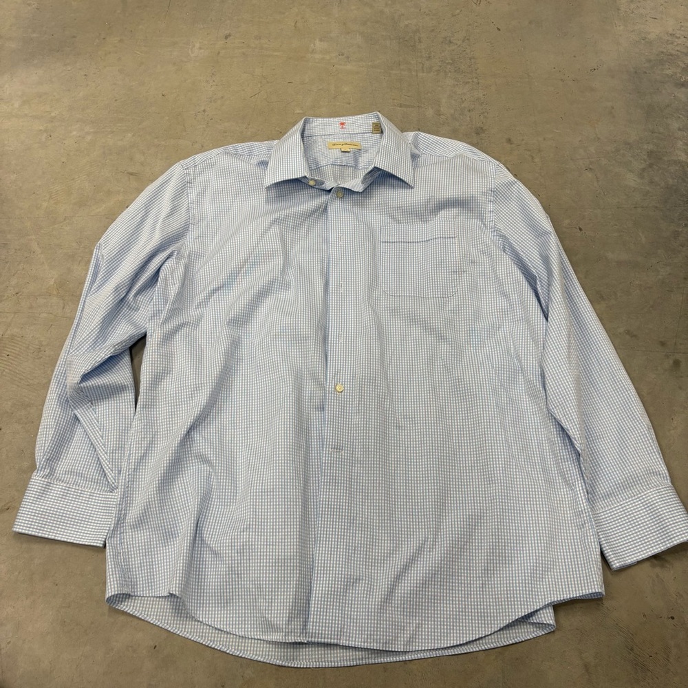 Tommy‎ Bahama Dress Shirt Mens 18 34-35 Blue White Gingham Check Button Down